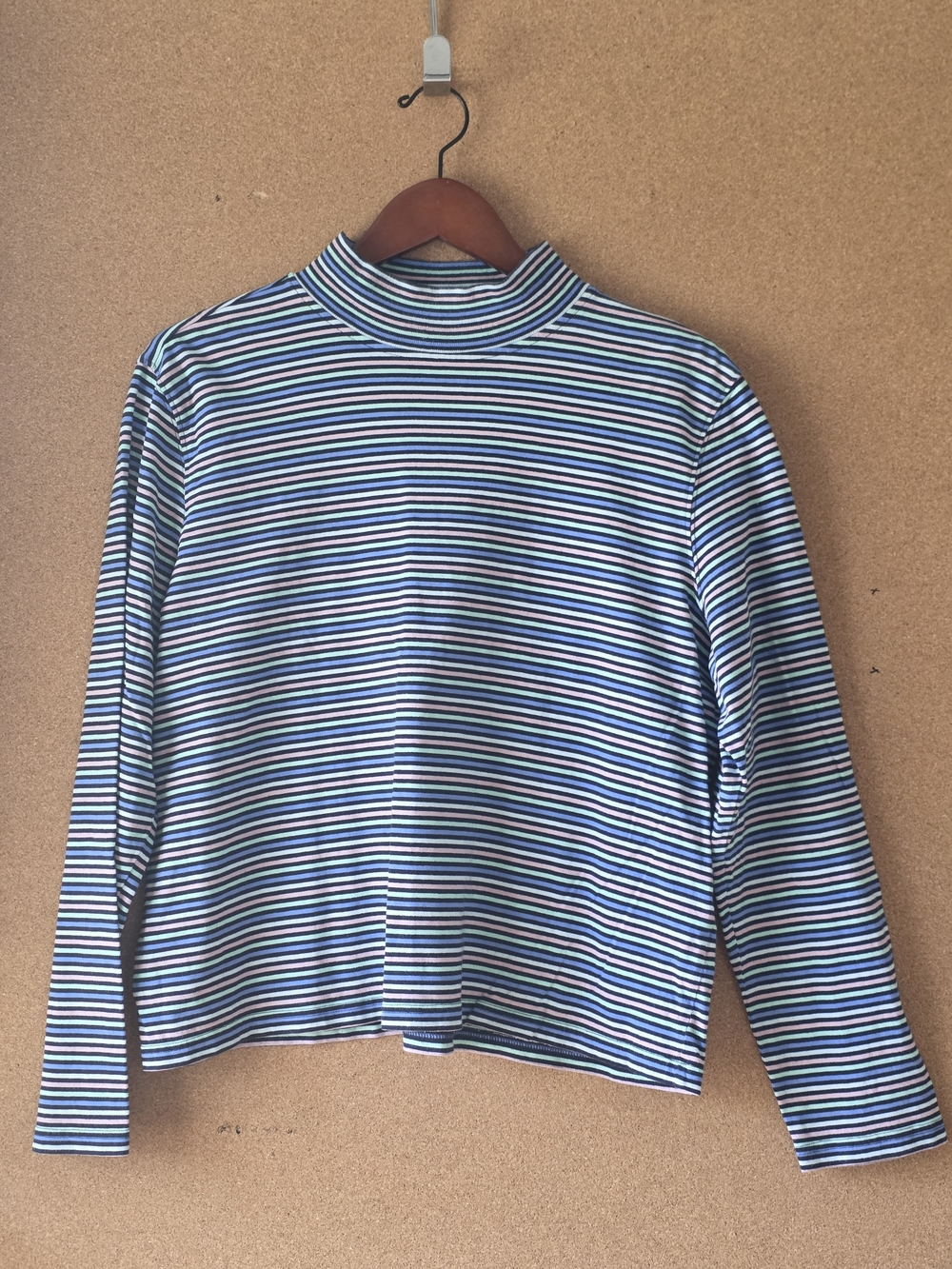 L.L.Bean Women’s 100% Cotton Striped Long Sleeve Shirt L Regular Mock Neck